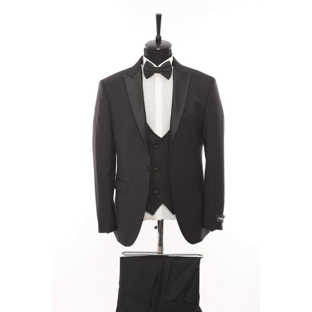 Derman Black Satin Collar 3 Piece Tuxedo
